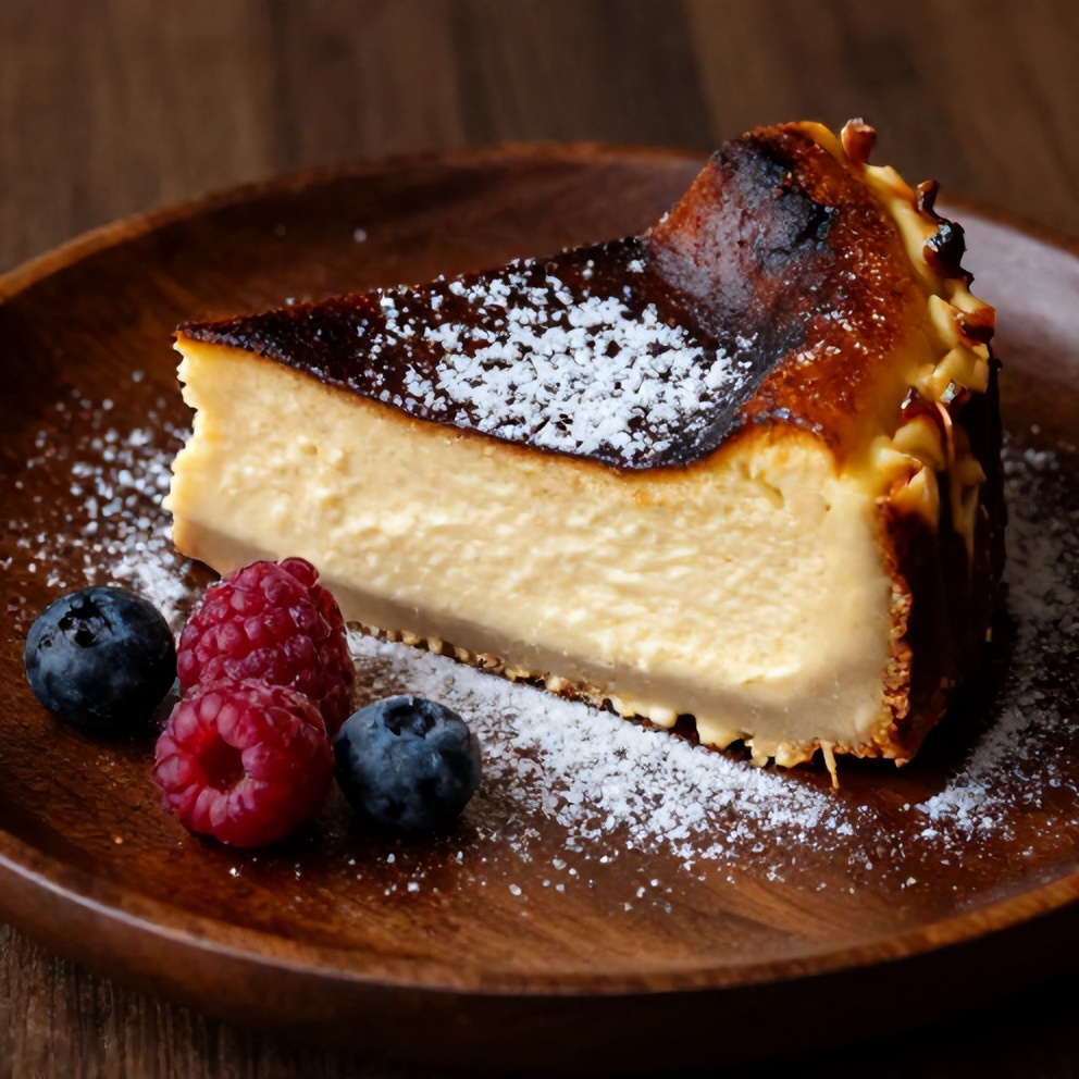 Sliced Burnt Basque Cheesecake on a plate