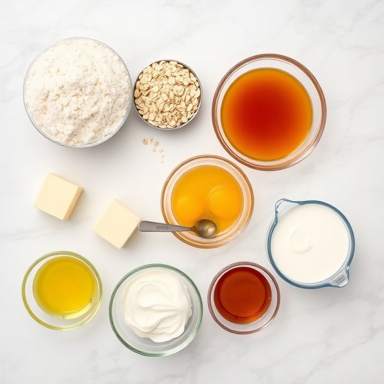 Raw ingredients for burnt honey pie with flaky oat crust