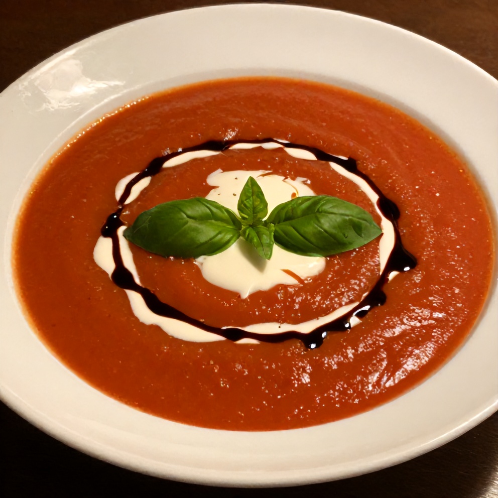 Bowl of Chilled Roasted Tomato Basil Soup
