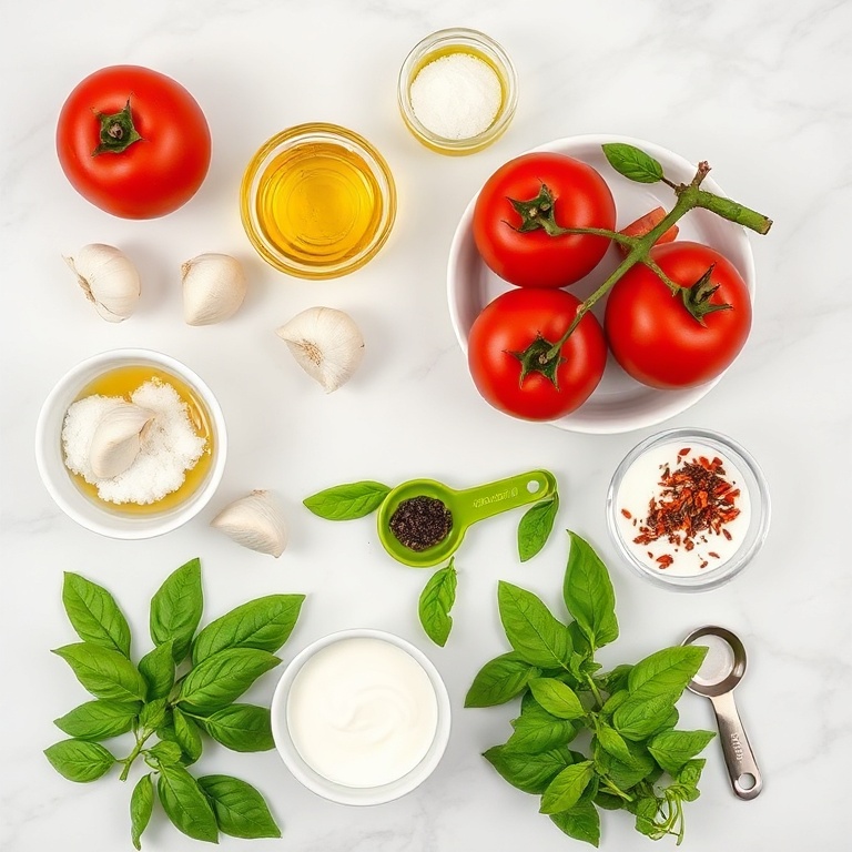 Raw Ingredients for Chilled Roasted Tomato Basil Soup