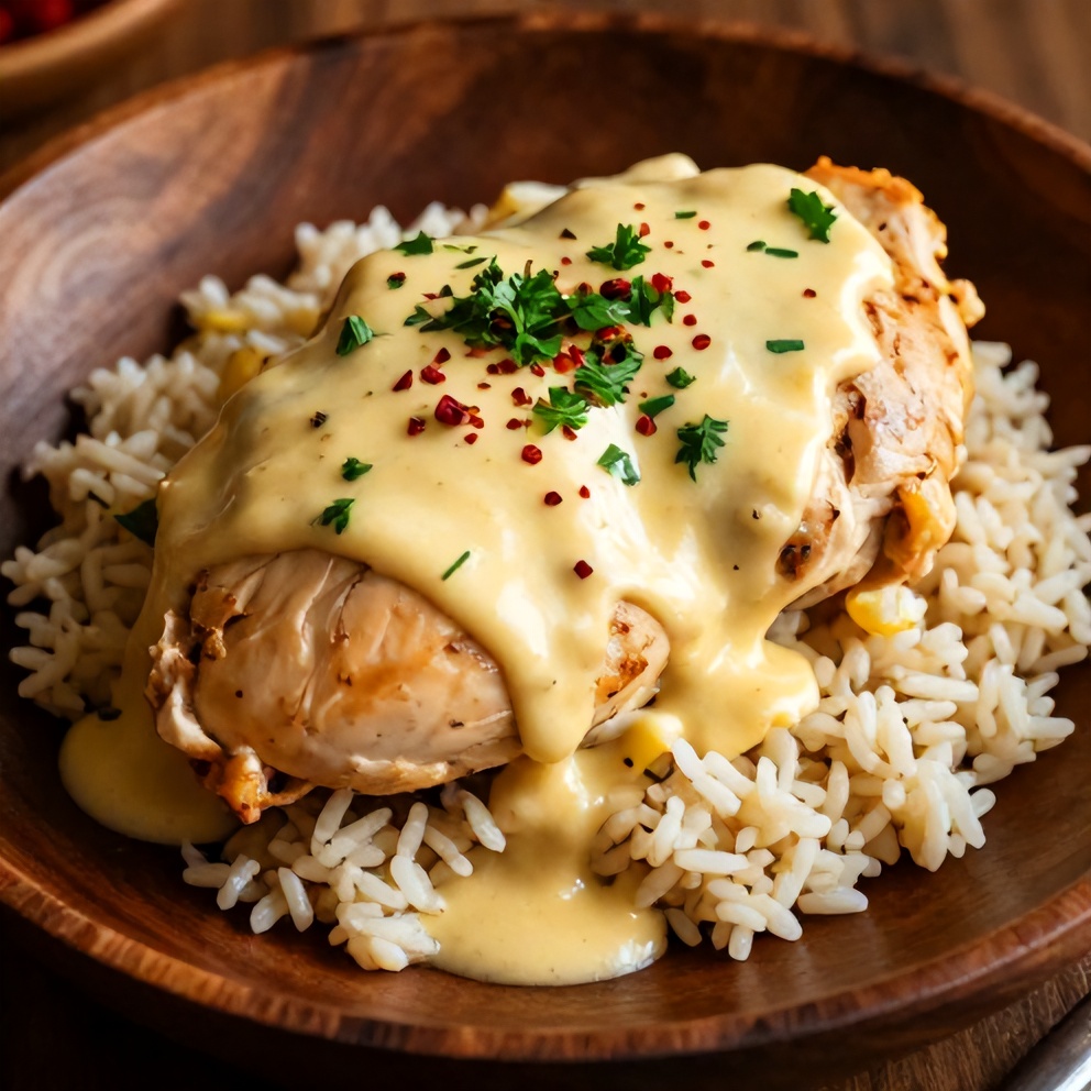 Plated serving of Creamy Baked Lemon Butter Chicken