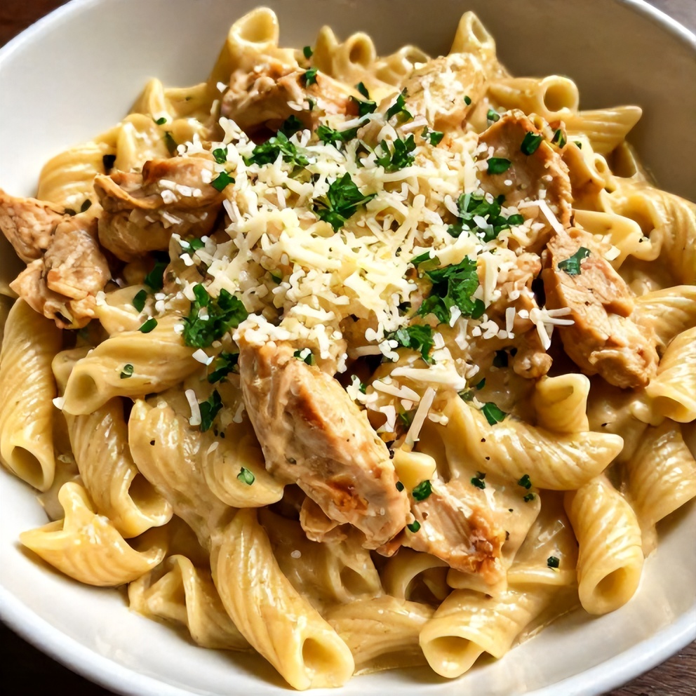 Plated serving of Cajun Chicken Pasta