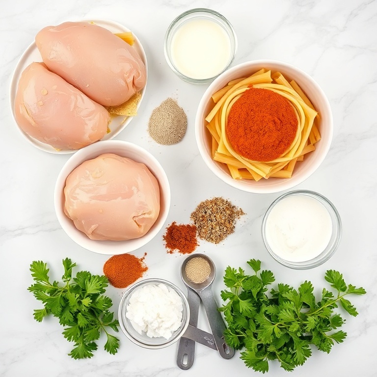 Raw ingredients for Cajun Chicken Pasta