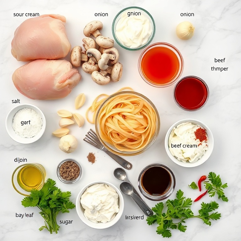 Raw ingredients for Creamy Chicken Stroganoff
