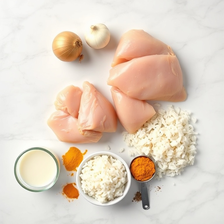 Raw ingredients for Creamy Coconut Chicken Brothy Rice