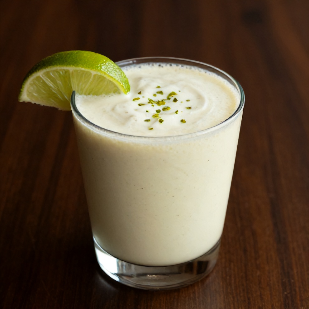 Coconut Key Lime Pie Smoothie with a lime wedge