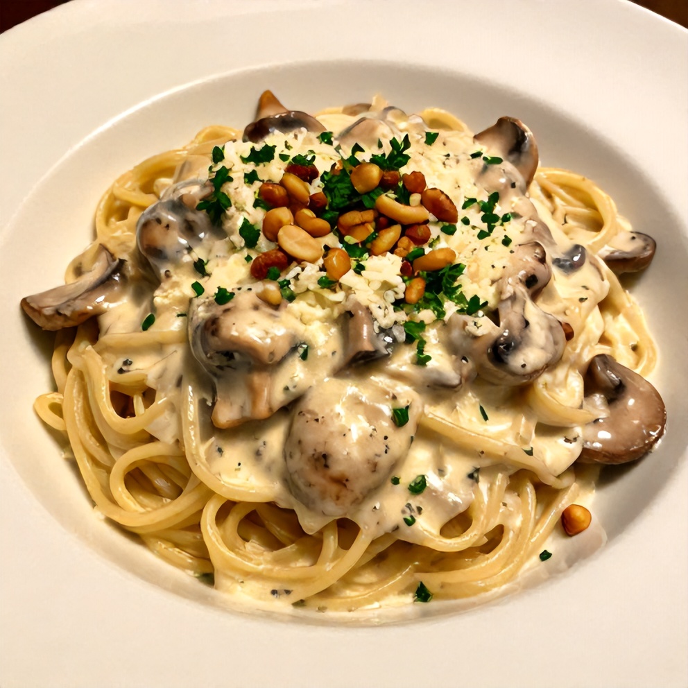 Plated Creamy Gorgonzola Truffle Mushroom Sauce for Pasta