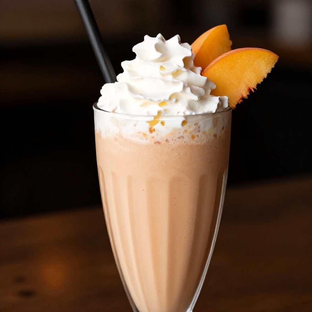 Peach protein shake with a straw
