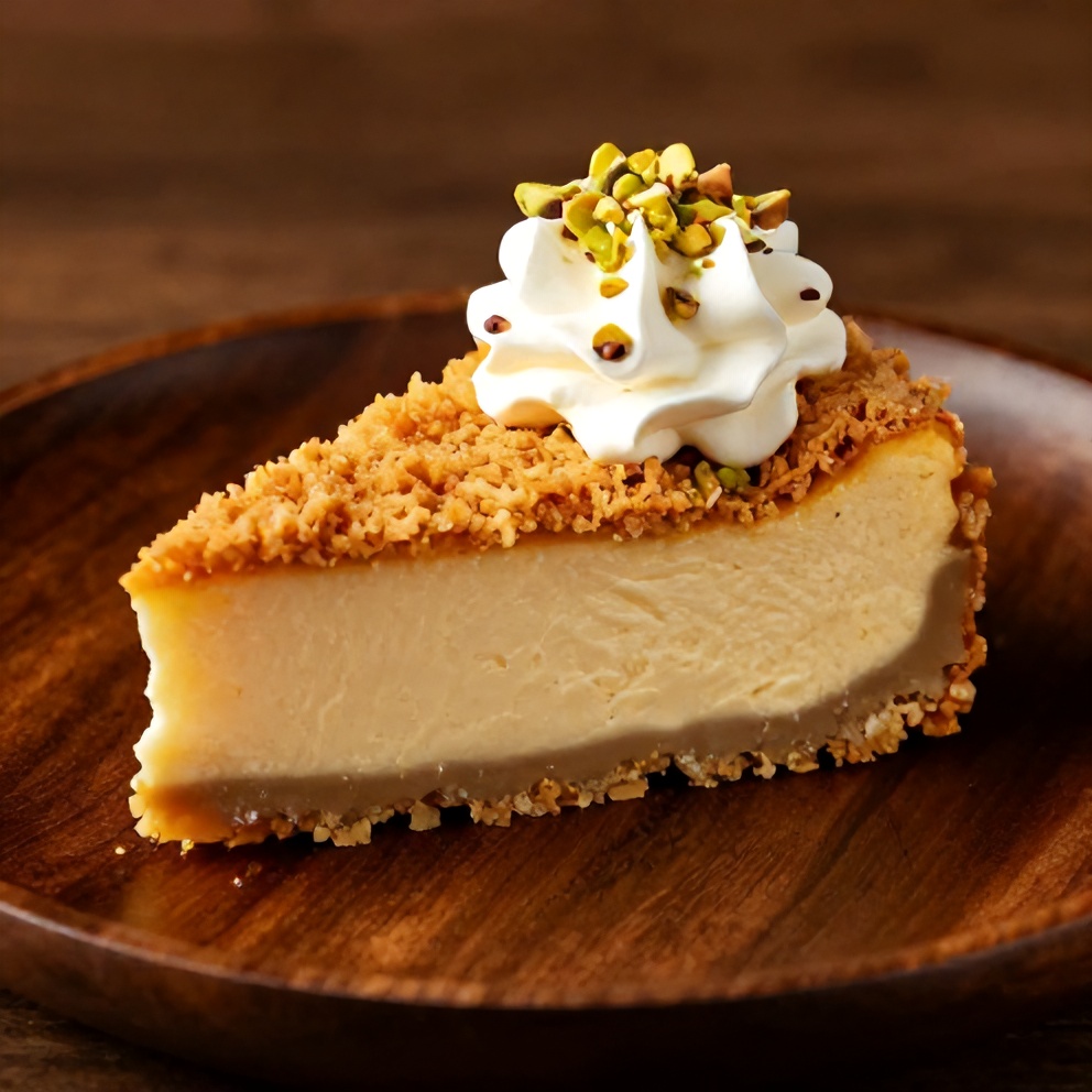 Plated serving of Pistachio Baklava Cheesecake