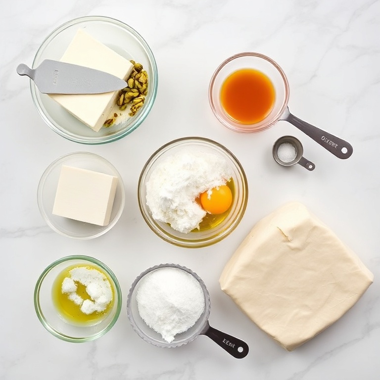Raw ingredients for Pistachio Baklava Cheesecake