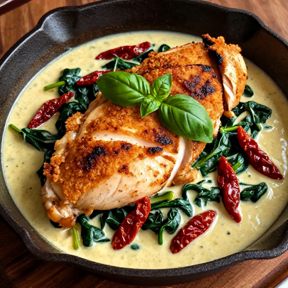 Creamy Sun-Dried Tomato Chicken Skillet with Spinach