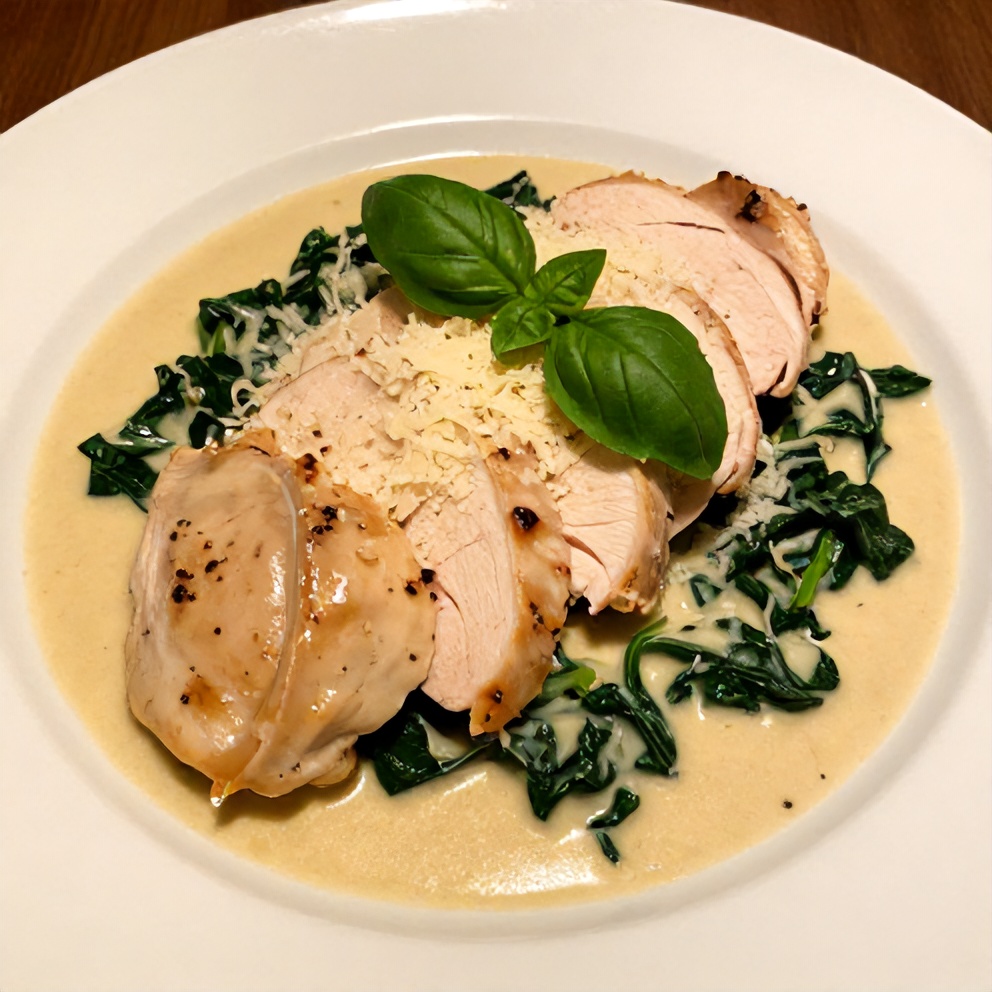 Plated Creamy Tuscan Chicken with Spinach