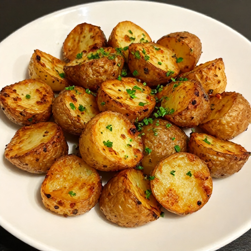 Plated Air Fryer Smashed Potatoes