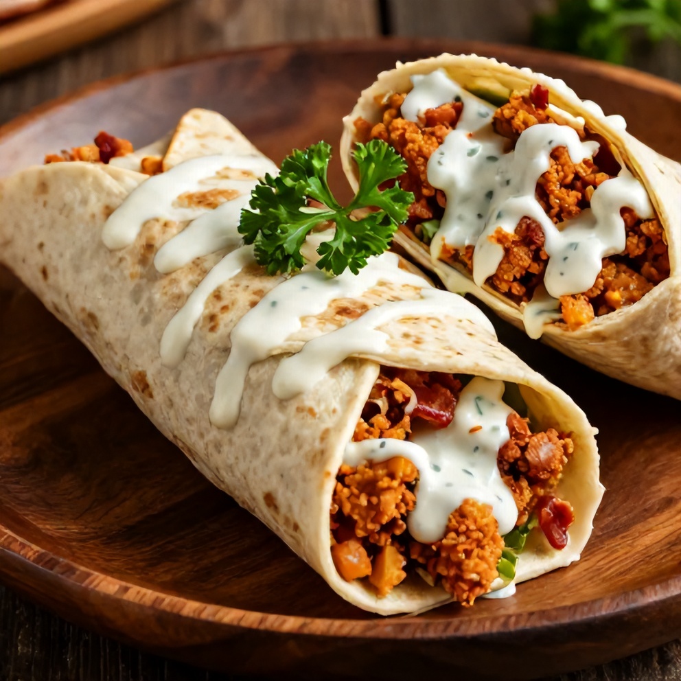 Close-up of crispy chicken bacon ranch wrap on a plate