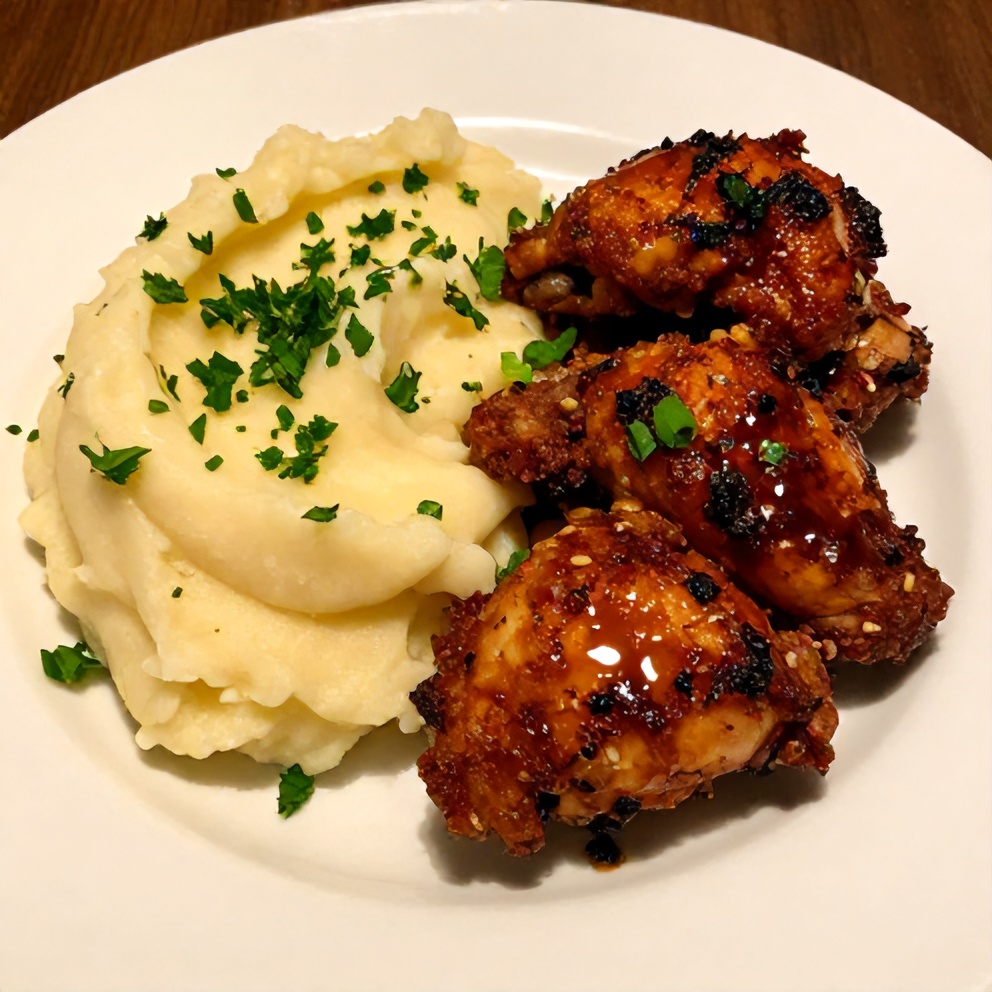 Crispy Chipotle Honey Chicken Thighs with Gouda Mashed Potatoes