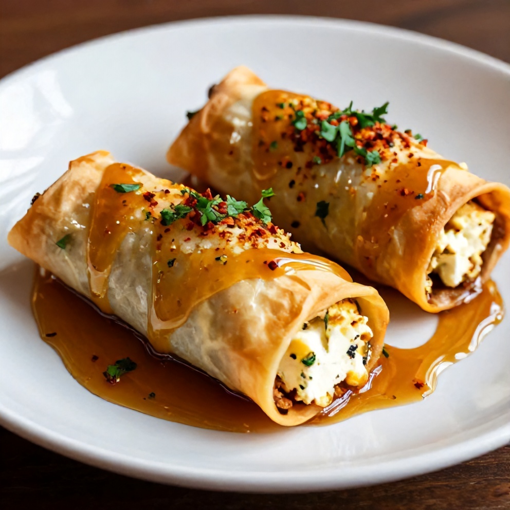 Crispy Feta Phyllo Rolls with Sweet Chili Honey Sauce