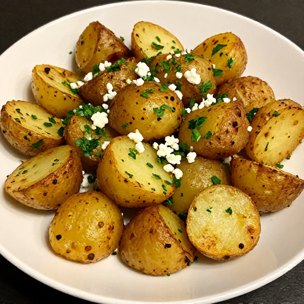 Crispy Greek Lemon Potatoes Served