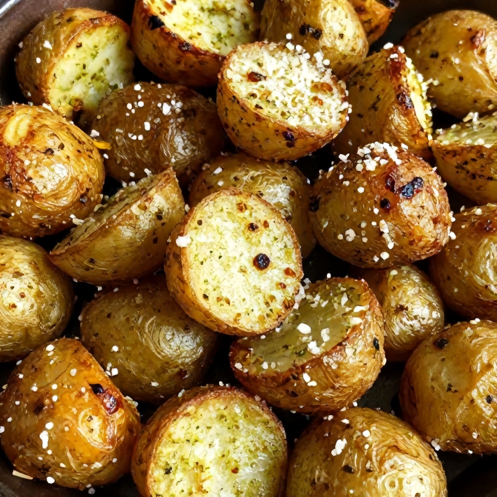 Crispy Parmesan Pesto Roasted Potatoes