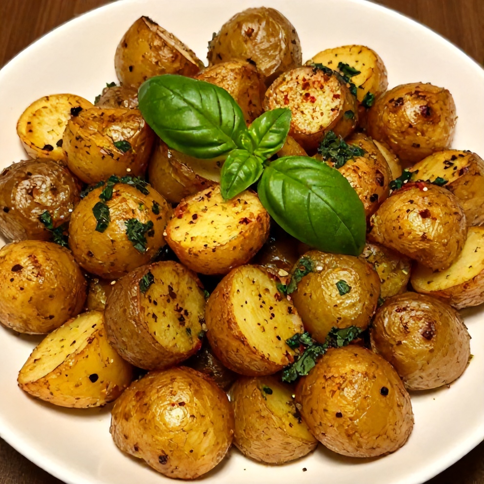 Parmesan Pesto Roasted Potatoes plated