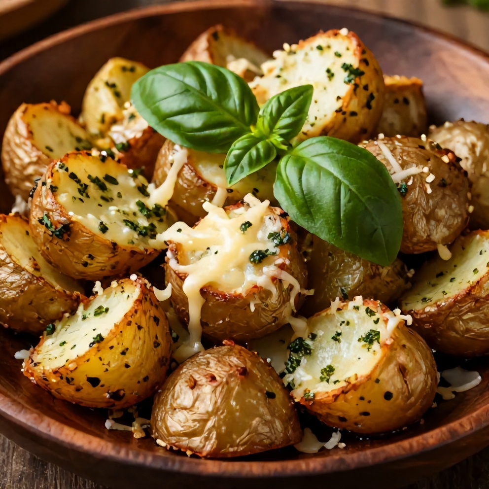 Parmesan Pesto Roasted Potatoes on a plate