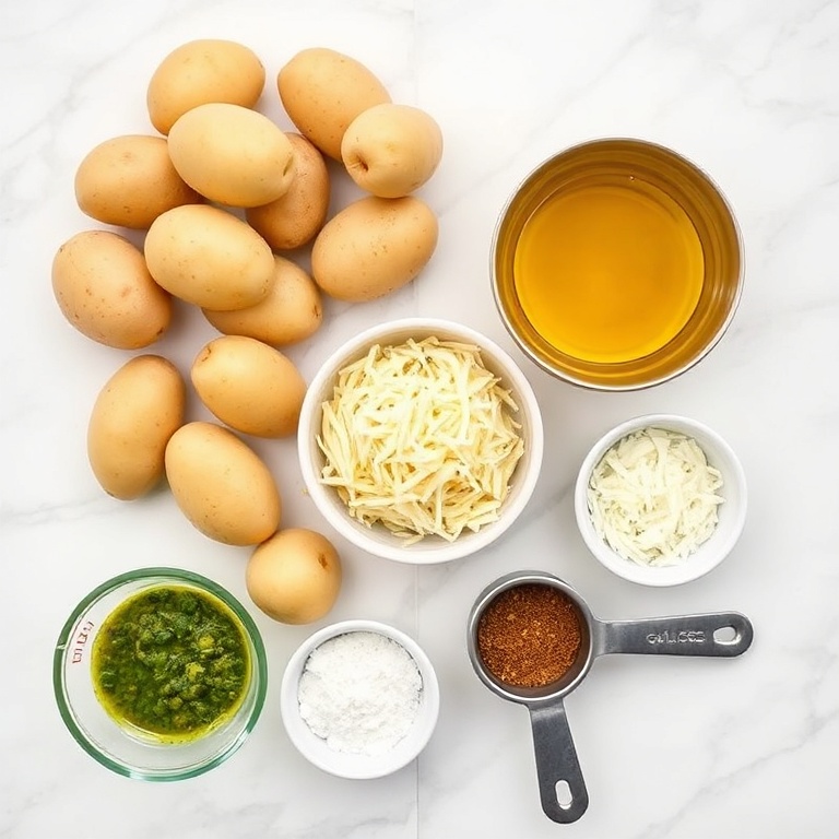 Raw ingredients for Crispy Parmesan Pesto Roasted Potatoes