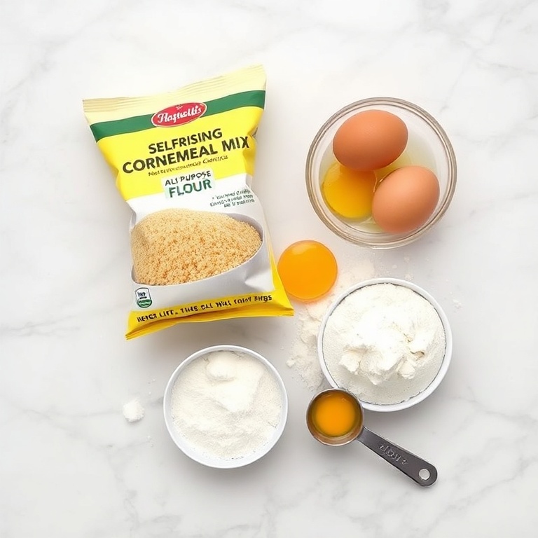 Hushpuppies ingredients on a marble surface