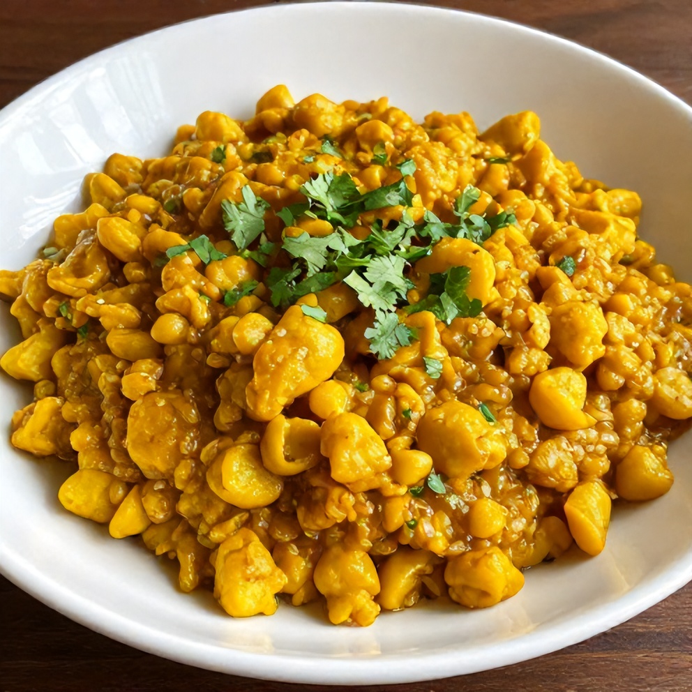 Plated Aloo Keema with a sprinkle of fresh cilantro