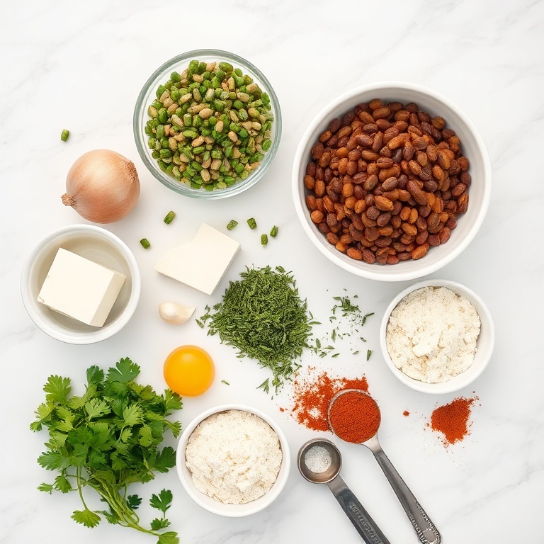 Raw ingredients for Greek lentil meatballs