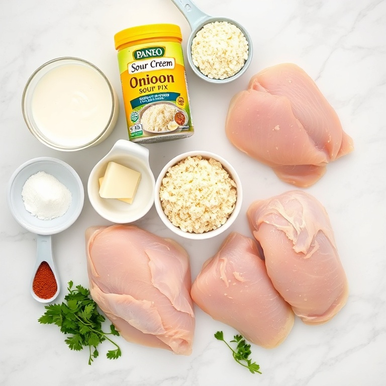 Raw ingredients for sour cream and onion chicken
