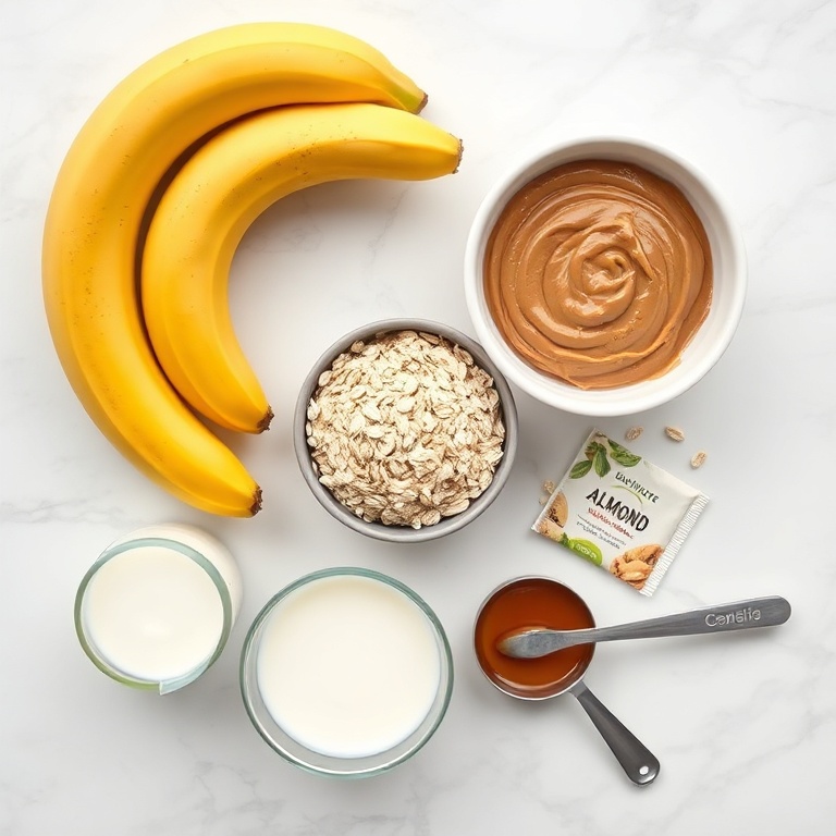 Banana, Peanut Butter, Oats, Almond Milk, Honey, Granola, Berries, Chia Seeds