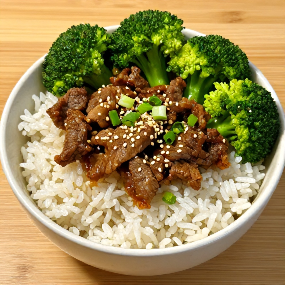 Finished Beef and Broccoli Rice Bowls ready to serve