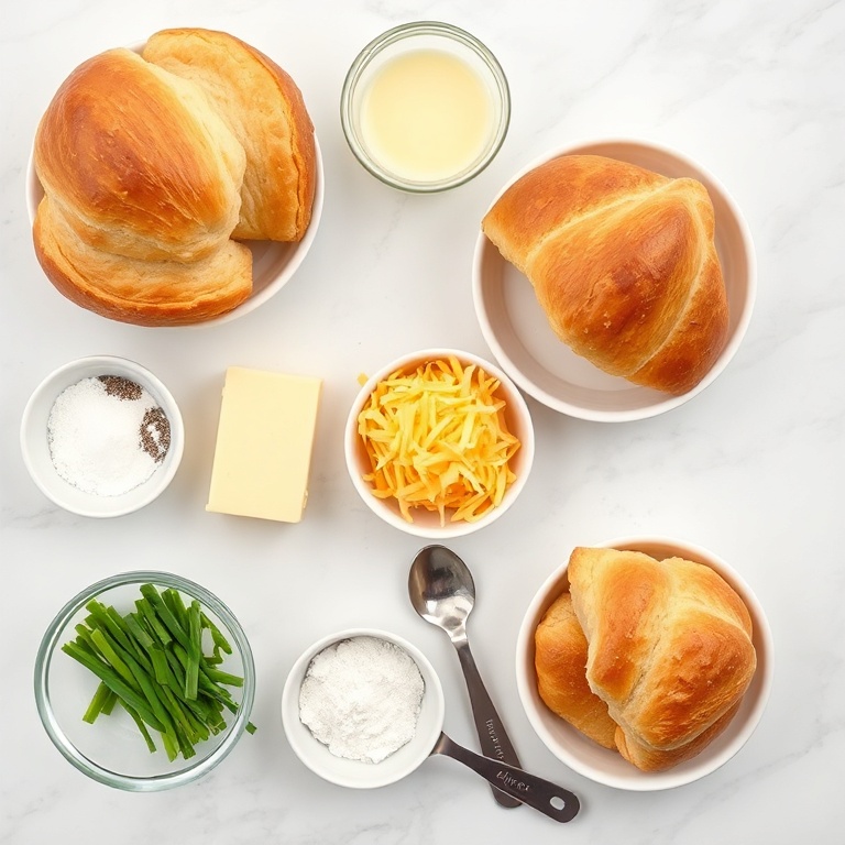 Raw ingredients for breakfast croissant sandwiches