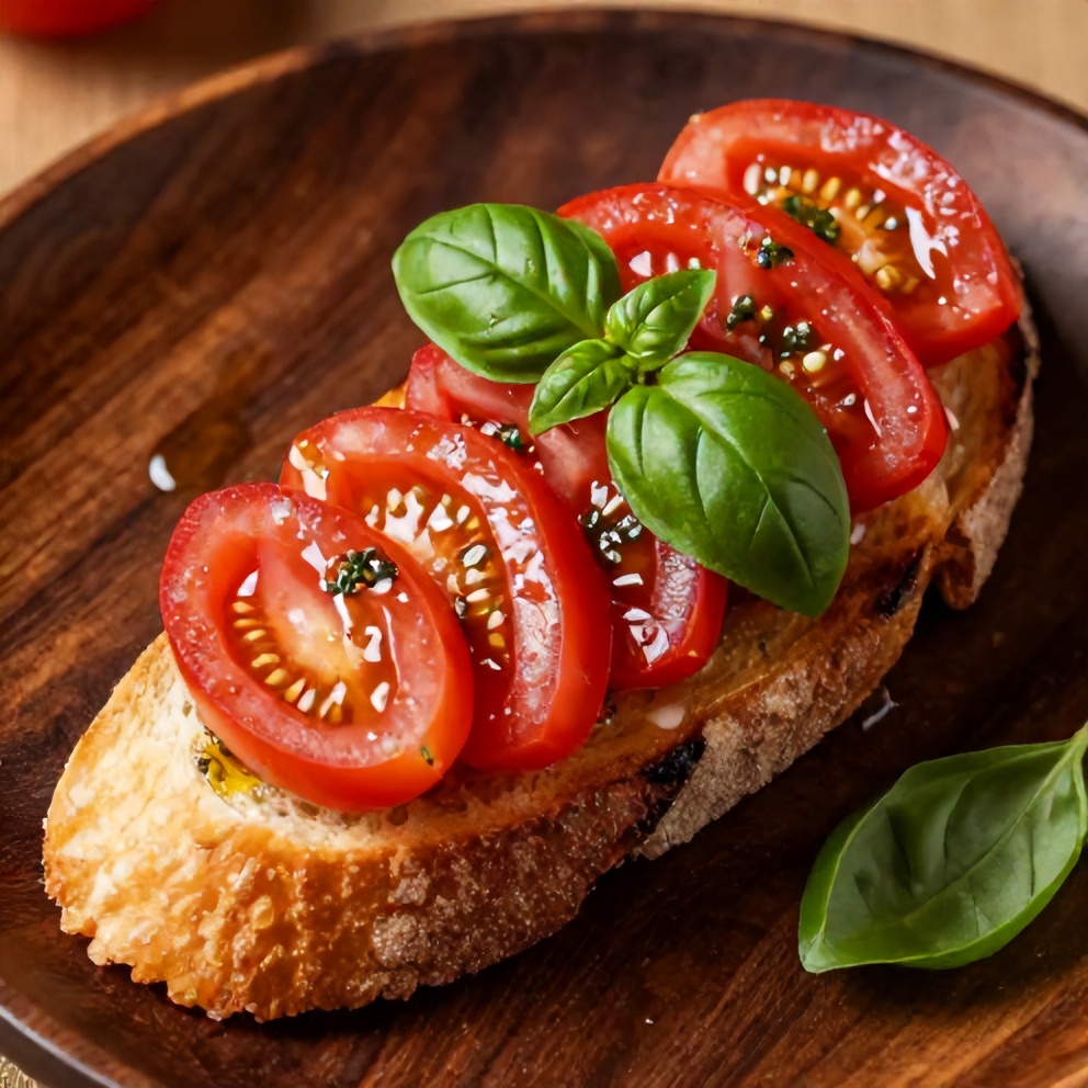 Perfectly Plated Easy Bruschetta with Heirloom Tomatoes and Fresh Basil