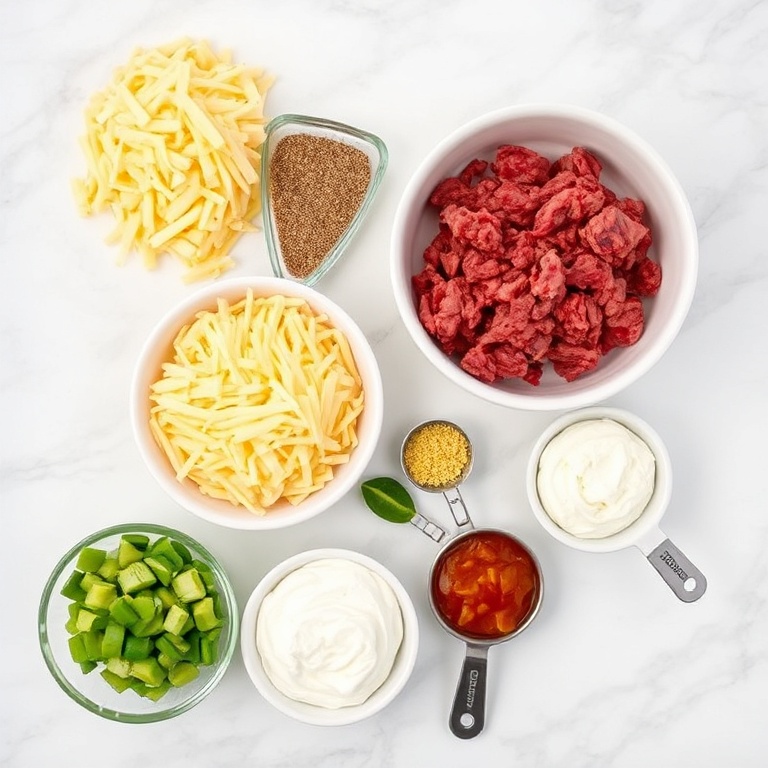 Raw ingredients for Copycat Taco Bell Meximelts arranged on a marble surface