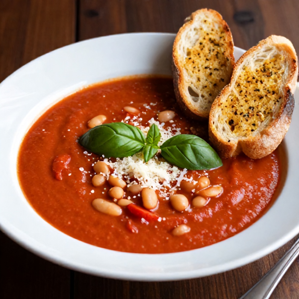 Tomato and White Bean Soup with Garlic Toast
