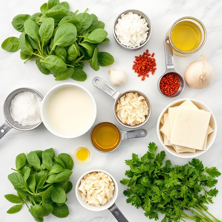 Raw ingredients for Creamed Spinach Artichokes