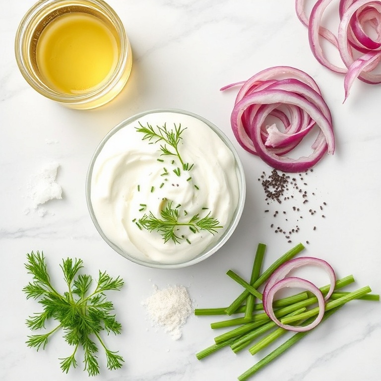 Cucumber Salad Ingredients on Marble Counter