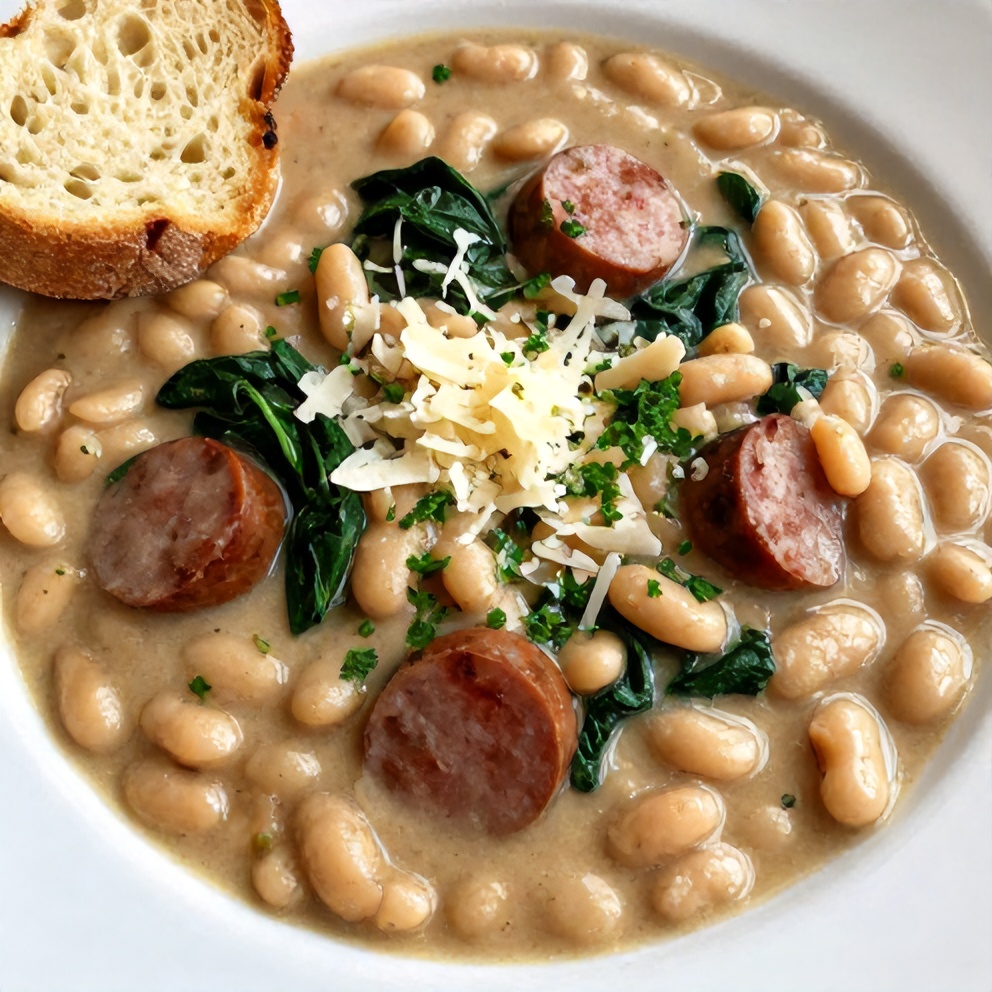 Plated Creamy Tuscan White Bean Soup