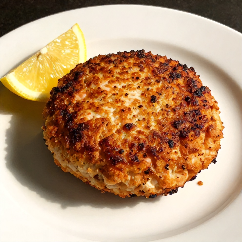 Salmon cakes with lemon wedges