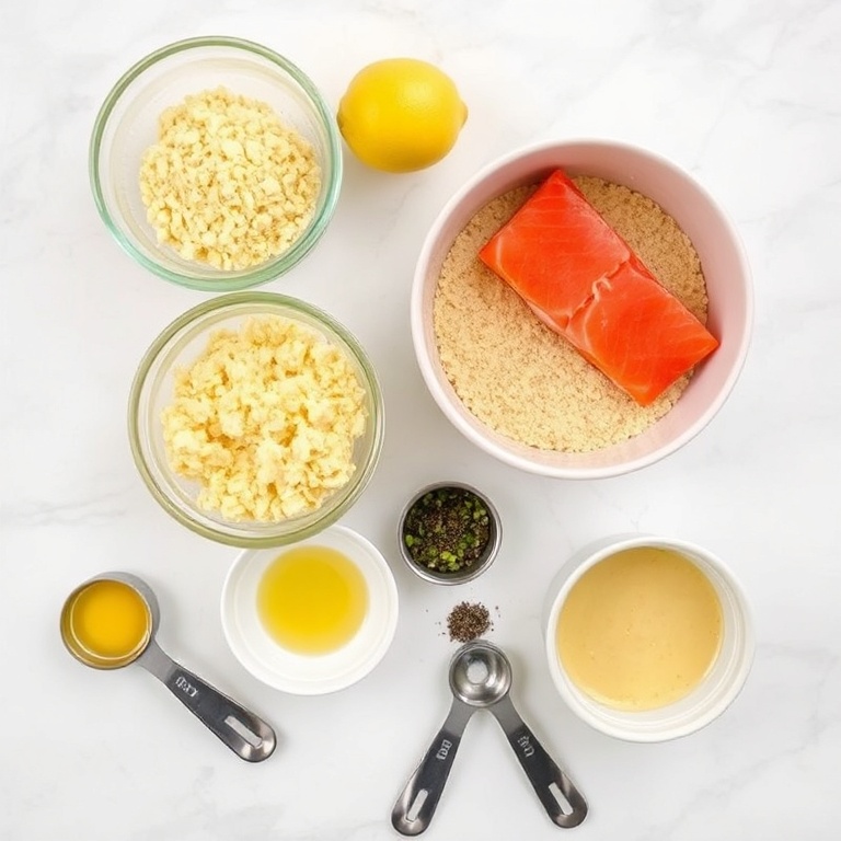 Raw ingredients for salmon cakes