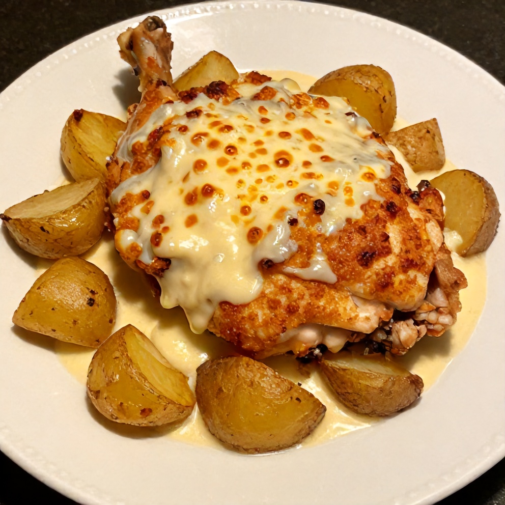 Crockpot Garlic Parmesan Chicken and Potatoes Final Dish