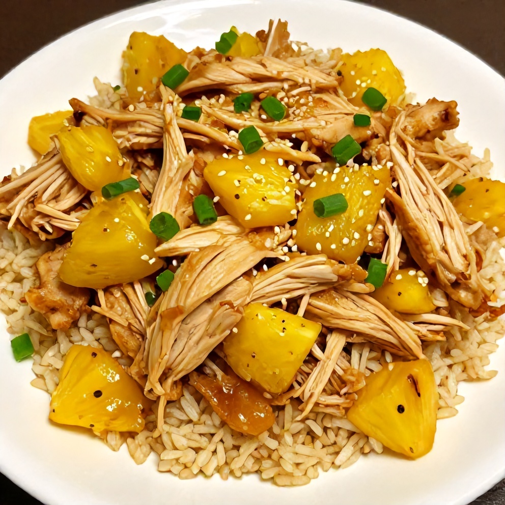 Plated Easy Crockpot Hawaiian Chicken with Pineapple
