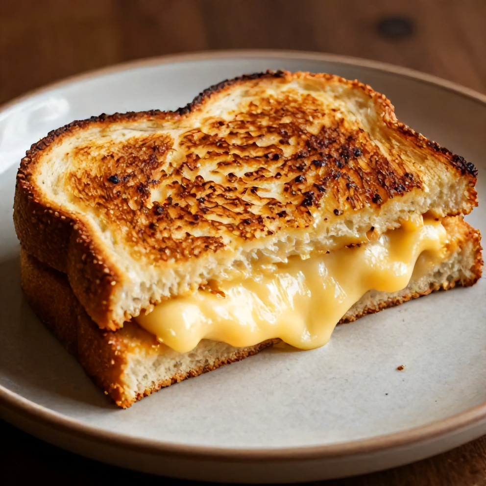 Plated garlic bread grilled cheese sandwich on a rustic plate
