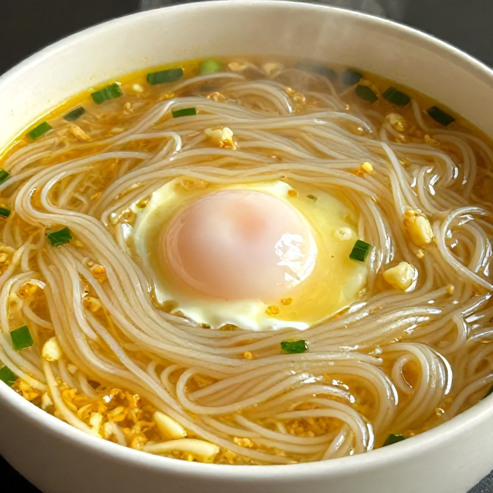 Ginger Garlic Broth with Rice Noodles