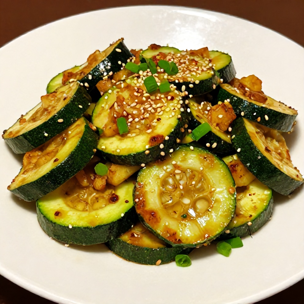 Hibachi zucchini stir fry plated on a white plate