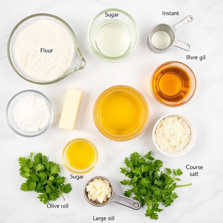 Breadstick ingredients on a marble counter