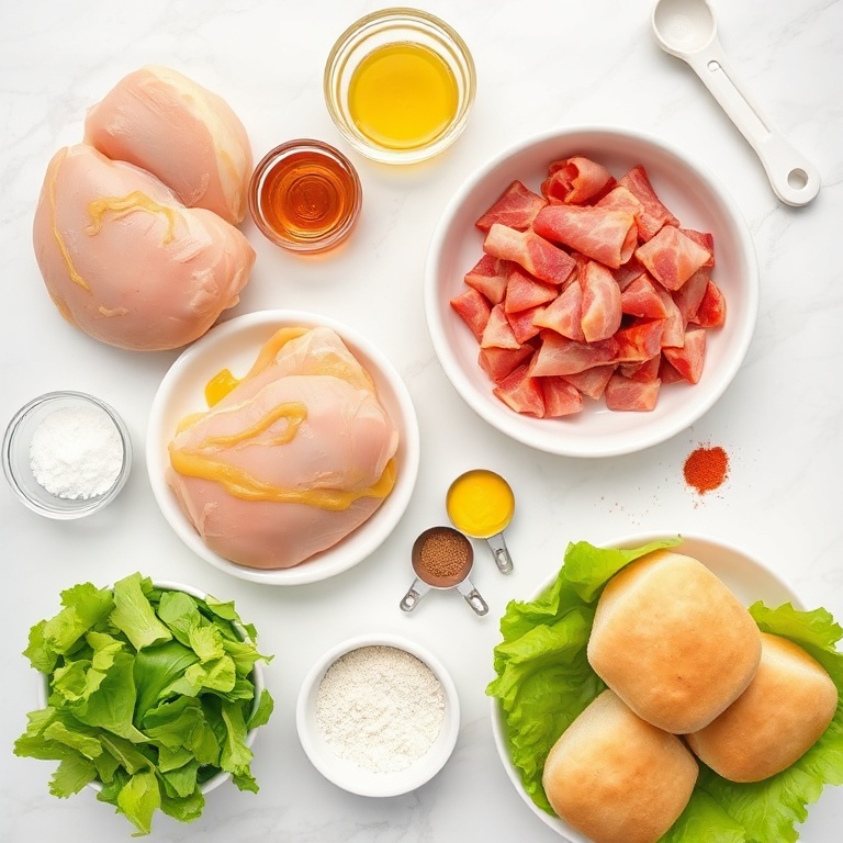 Raw ingredients for Honey Mustard BLT Chicken Sliders