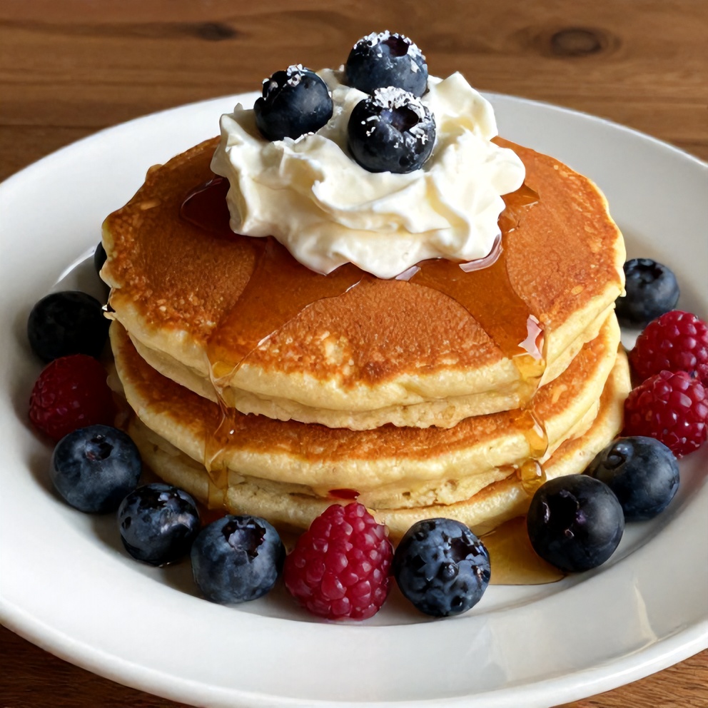 Stacked Keto Coconut Flour Pancakes with Fresh Berries