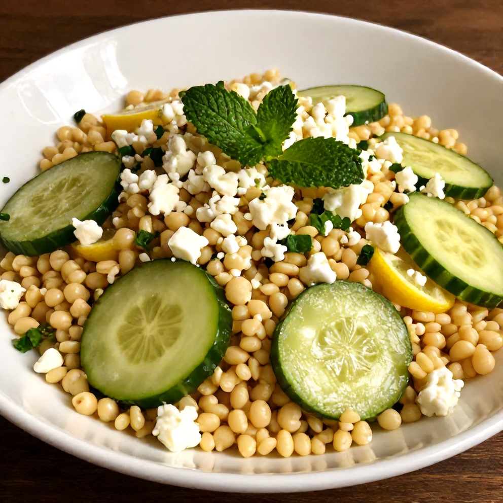 Lemon Cucumber Couscous Salad served in a bowl