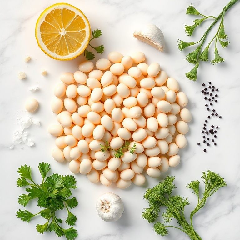 Raw ingredients for Lemon Herb White Bean Dip